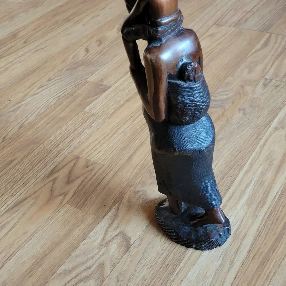 Vintage iron wood carving African women with child figurine sculpture